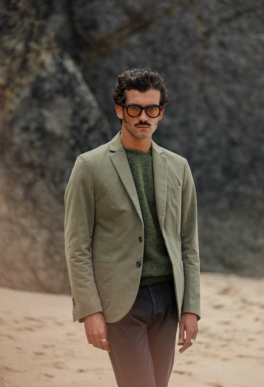 Drapeau Noir Blazer Twill Non Doublé Khaki New