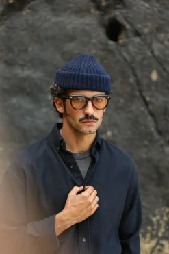 Drapeau Noir Bonnet Laine & Alpaga Navy Flash Sale