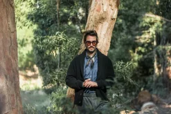 Drapeau Noir Cardigan Col Châle Lambswool Noir Cheap