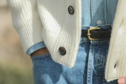 Drapeau Noir Cardigan Col Châle Lambswool Crème Cheap