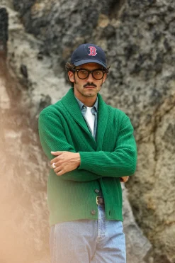 Drapeau Noir Cardigan Lambswool Green Sale