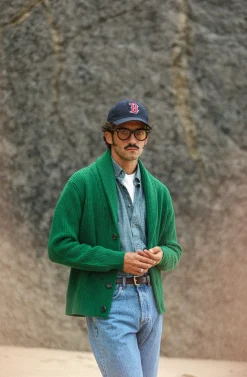 Drapeau Noir Cardigan Lambswool Green Sale