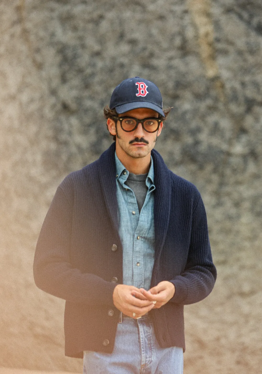 Drapeau Noir Cardigan Lambswool Navy Discount