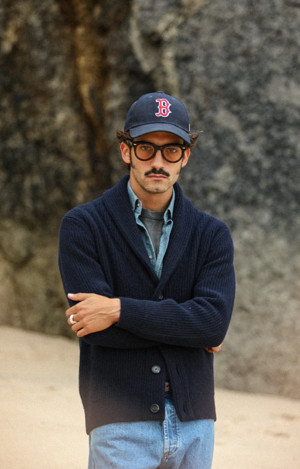 Drapeau Noir Cardigan Lambswool Navy Discount
