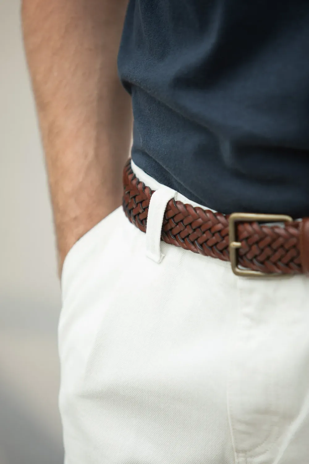 Drapeau Noir Ceinture Cuir Tressée Cognac Discount