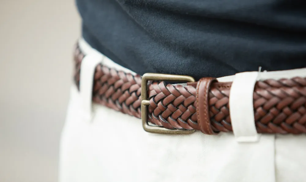 Drapeau Noir Ceinture Cuir Tressée Cognac Discount