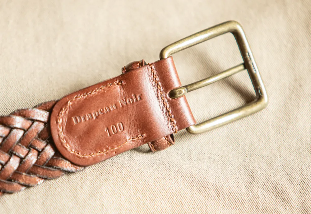Drapeau Noir Ceinture Cuir Tressée Cognac Discount