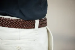 Drapeau Noir Ceinture Cuir Tressée Cognac Discount