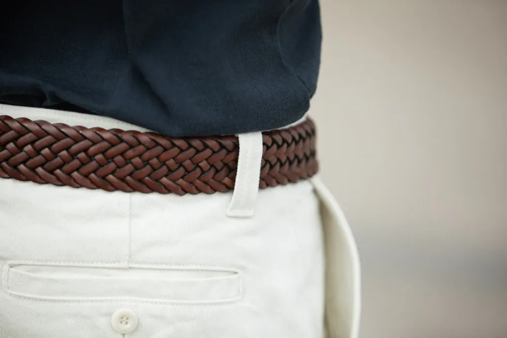 Drapeau Noir Ceinture Cuir Tressée Cognac Discount