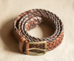 Drapeau Noir Ceinture Cuir Tressée Cognac Discount