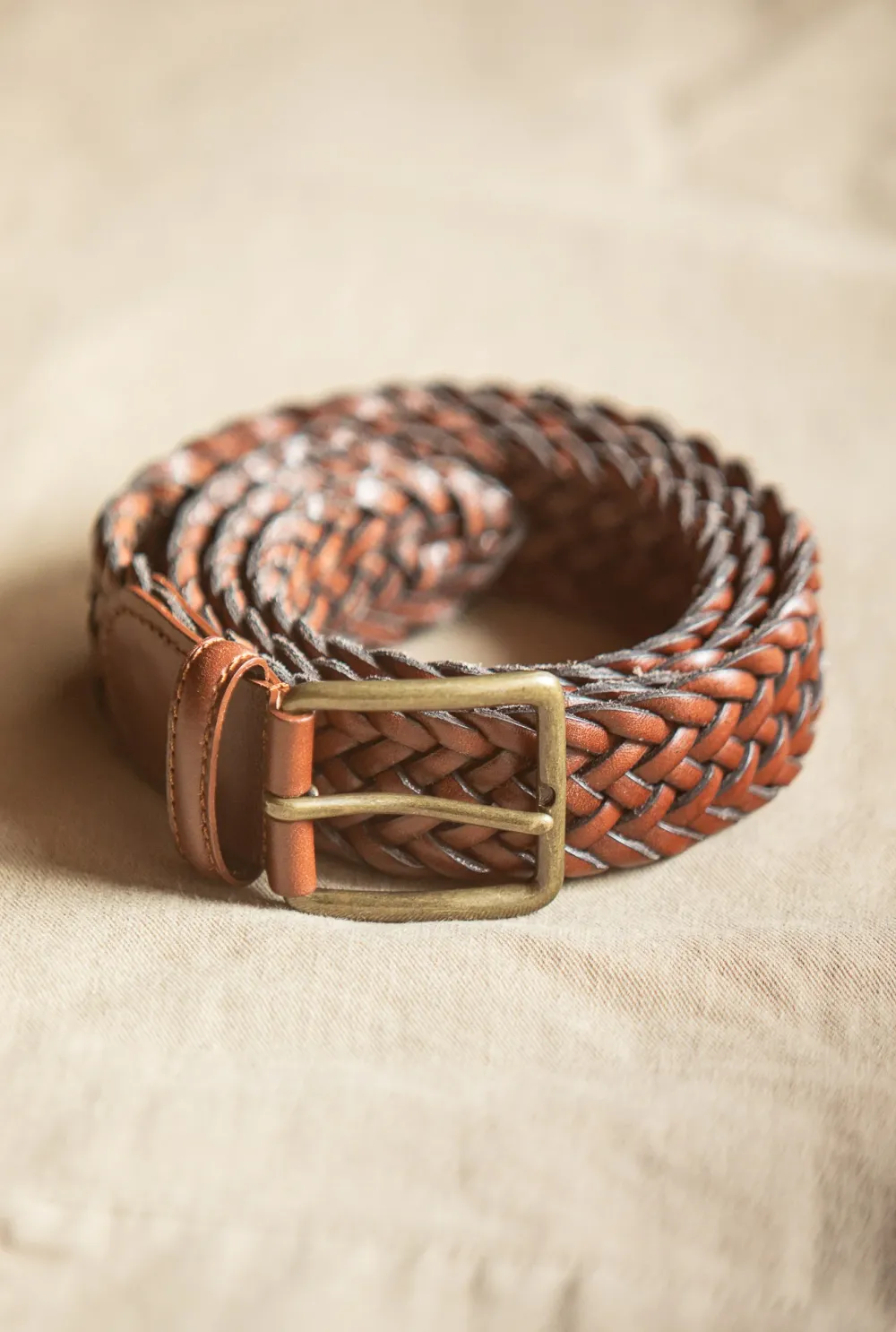 Drapeau Noir Ceinture Cuir Tressée Cognac Discount
