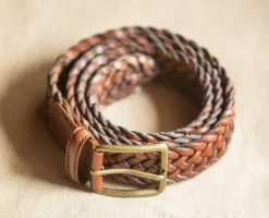 Drapeau Noir Ceinture Cuir Tressée Cognac Discount
