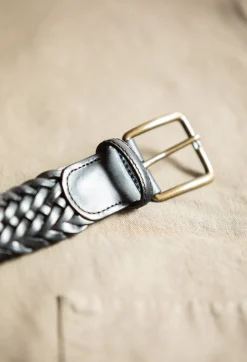 Drapeau Noir Ceinture Cuir Tressée Noir Online