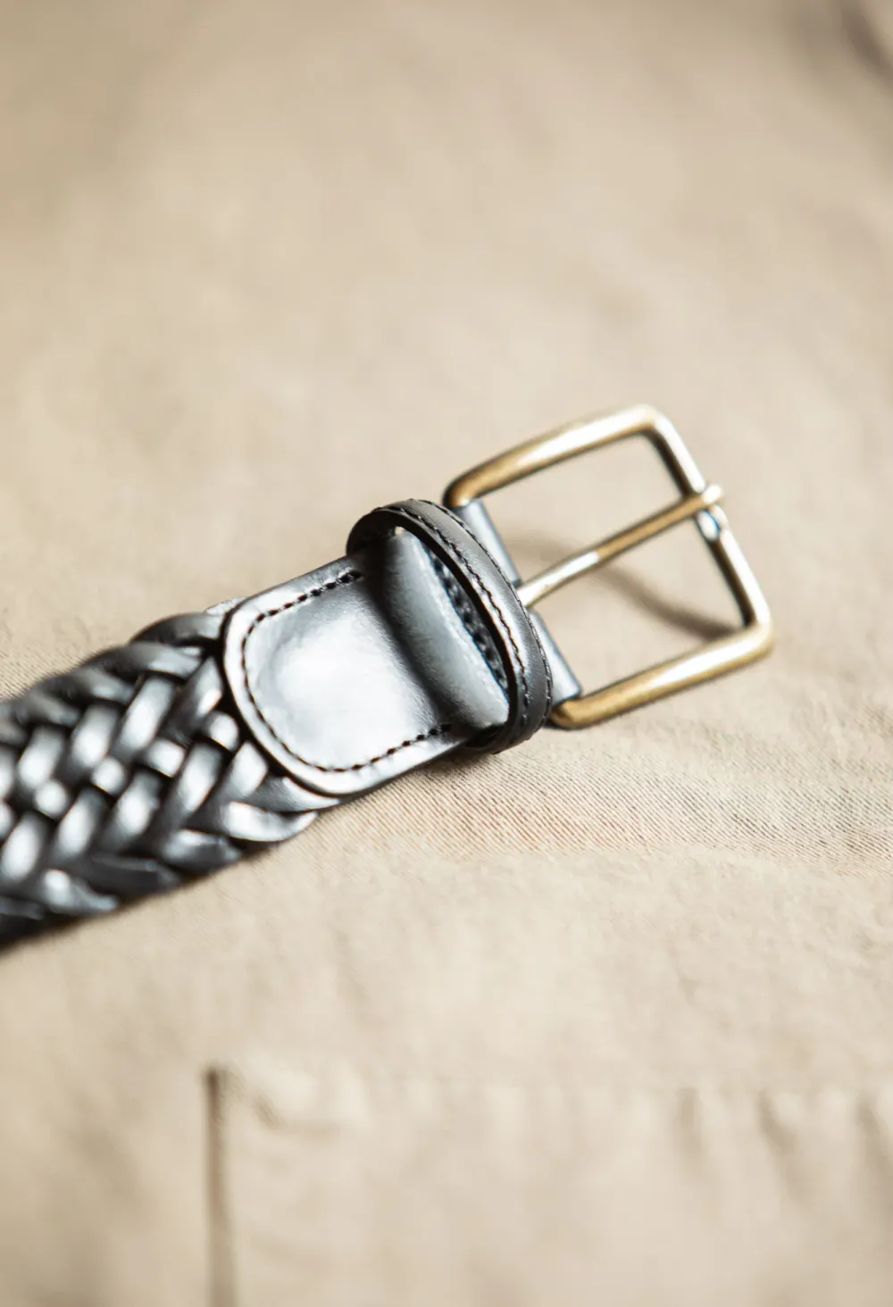 Drapeau Noir Ceinture Cuir Tressée Noir Online