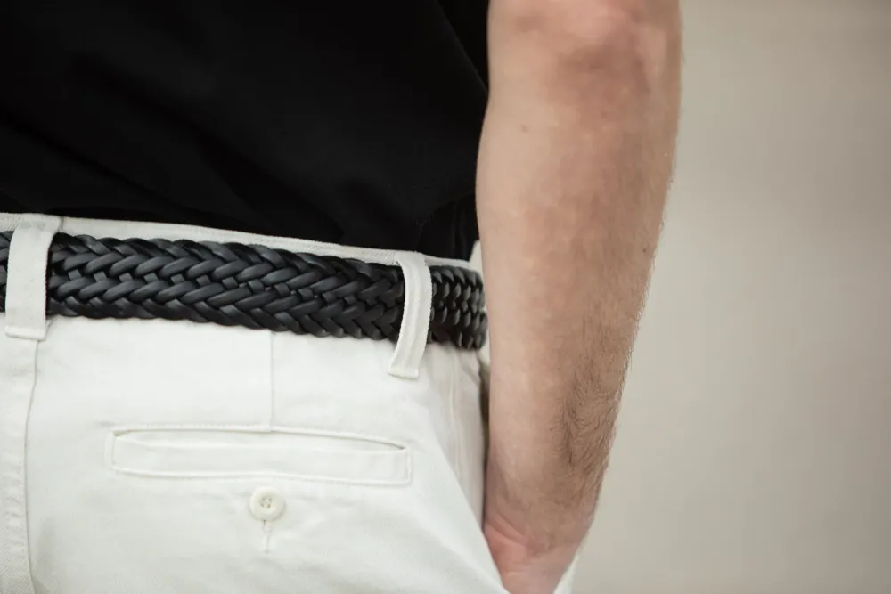 Drapeau Noir Ceinture Cuir Tressée Noir Online