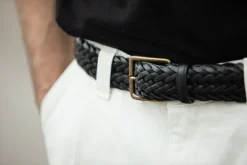 Drapeau Noir Ceinture Cuir Tressée Noir Online