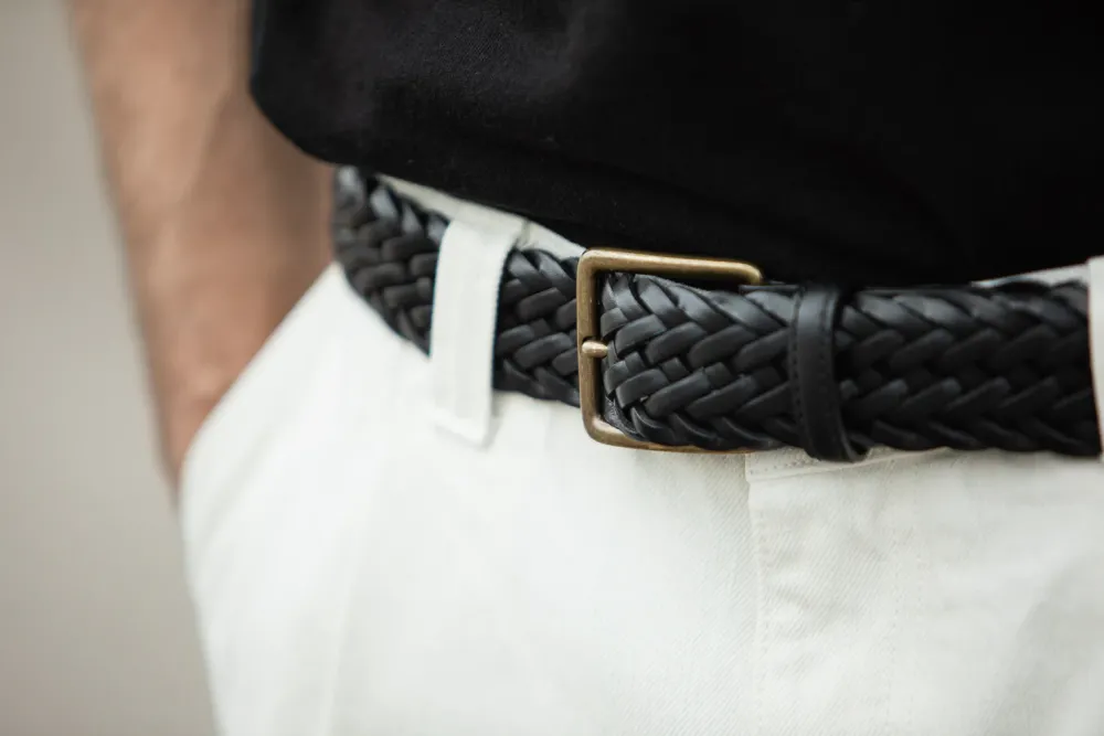 Drapeau Noir Ceinture Cuir Tressée Noir Online
