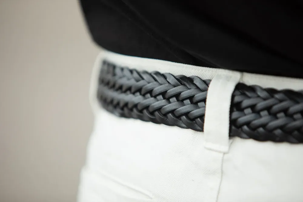 Drapeau Noir Ceinture Cuir Tressée Noir Online