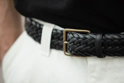 Drapeau Noir Ceinture Cuir Tressée Noir Online