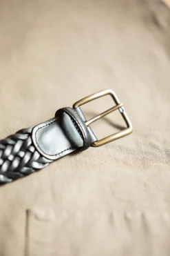 Drapeau Noir Ceinture Cuir Tressée Noir Online