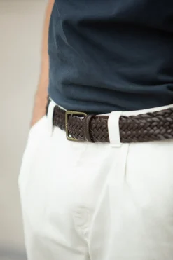 Drapeau Noir Ceinture Cuir Tressée Tabac Flash Sale