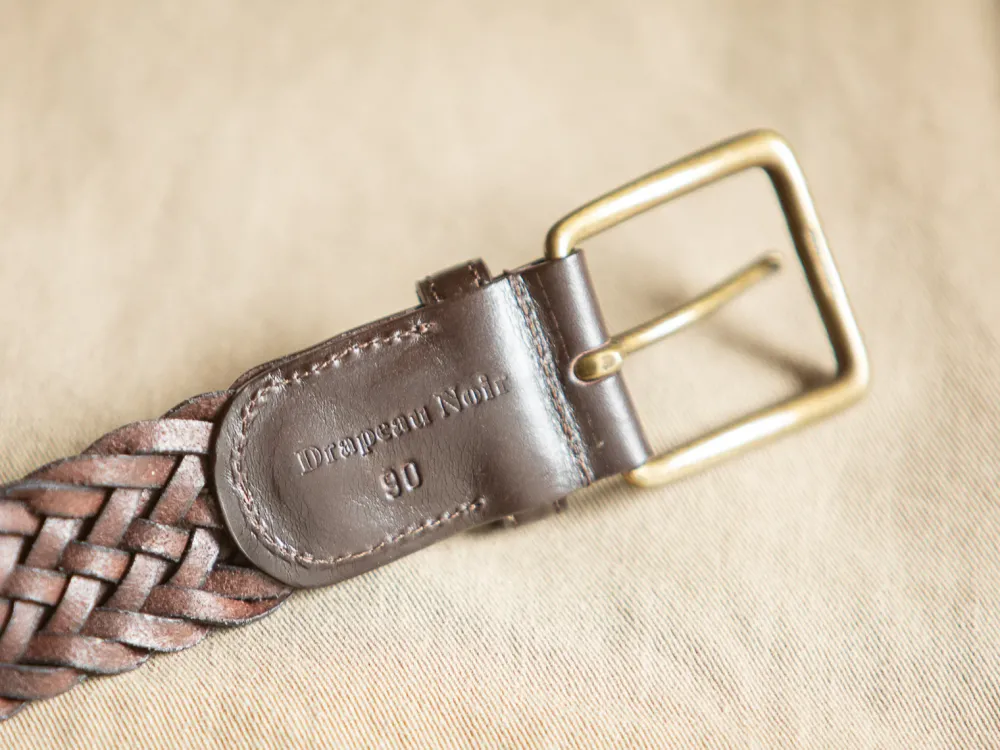 Drapeau Noir Ceinture Cuir Tressée Tabac Flash Sale
