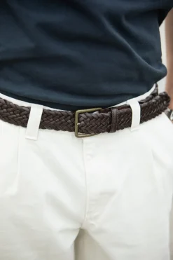 Drapeau Noir Ceinture Cuir Tressée Tabac Flash Sale