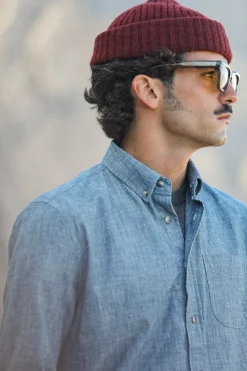 Drapeau Noir Chemise Chambray Japonais - Rétro Fit Blue Cheap
