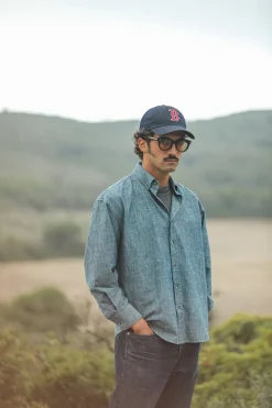 Drapeau Noir Chemise Chambray Japonais - Modern Fit Bleu Shop