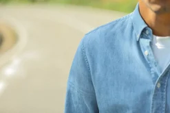 Drapeau Noir Chemise Denim Japonais Bleach - Rétro Fit Light Blue Outlet
