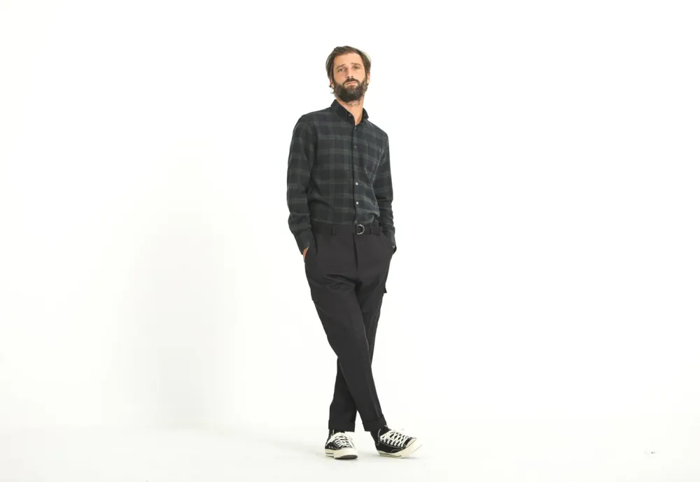 Drapeau Noir Chemise Flanelle Blackwatch - Fit Classique Carreaux Vert Marine Noir Shop