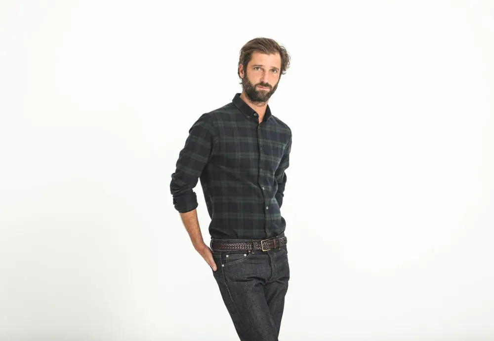 Drapeau Noir Chemise Flanelle Blackwatch - Fit Classique Carreaux Vert Marine Noir Shop