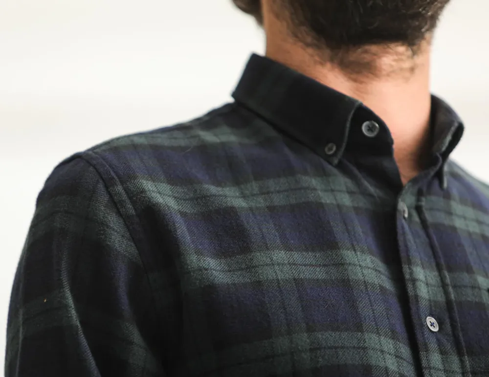 Drapeau Noir Chemise Flanelle Blackwatch - Fit Classique Carreaux Vert Marine Noir Shop