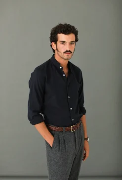 Drapeau Noir Chemise Flanelle Navy - Col Officier Marine Outlet