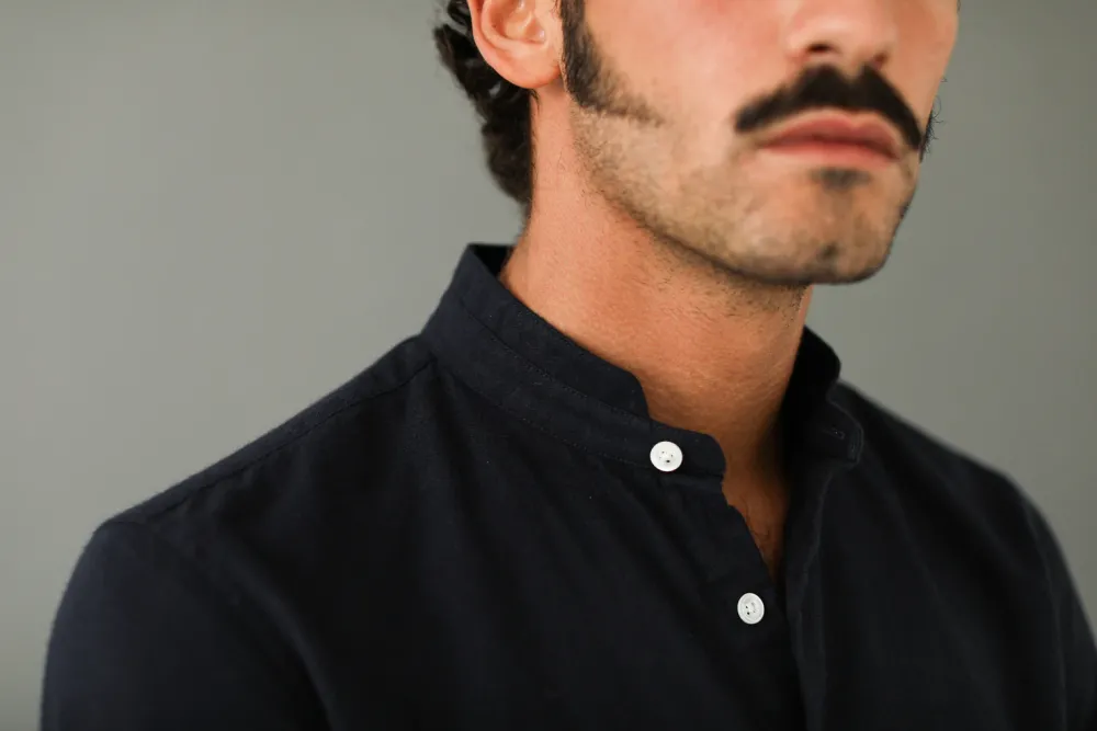 Drapeau Noir Chemise Flanelle Navy - Col Officier Marine Outlet