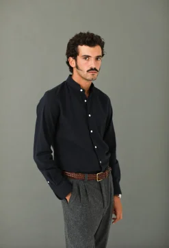 Drapeau Noir Chemise Flanelle Navy - Col Officier Marine Outlet