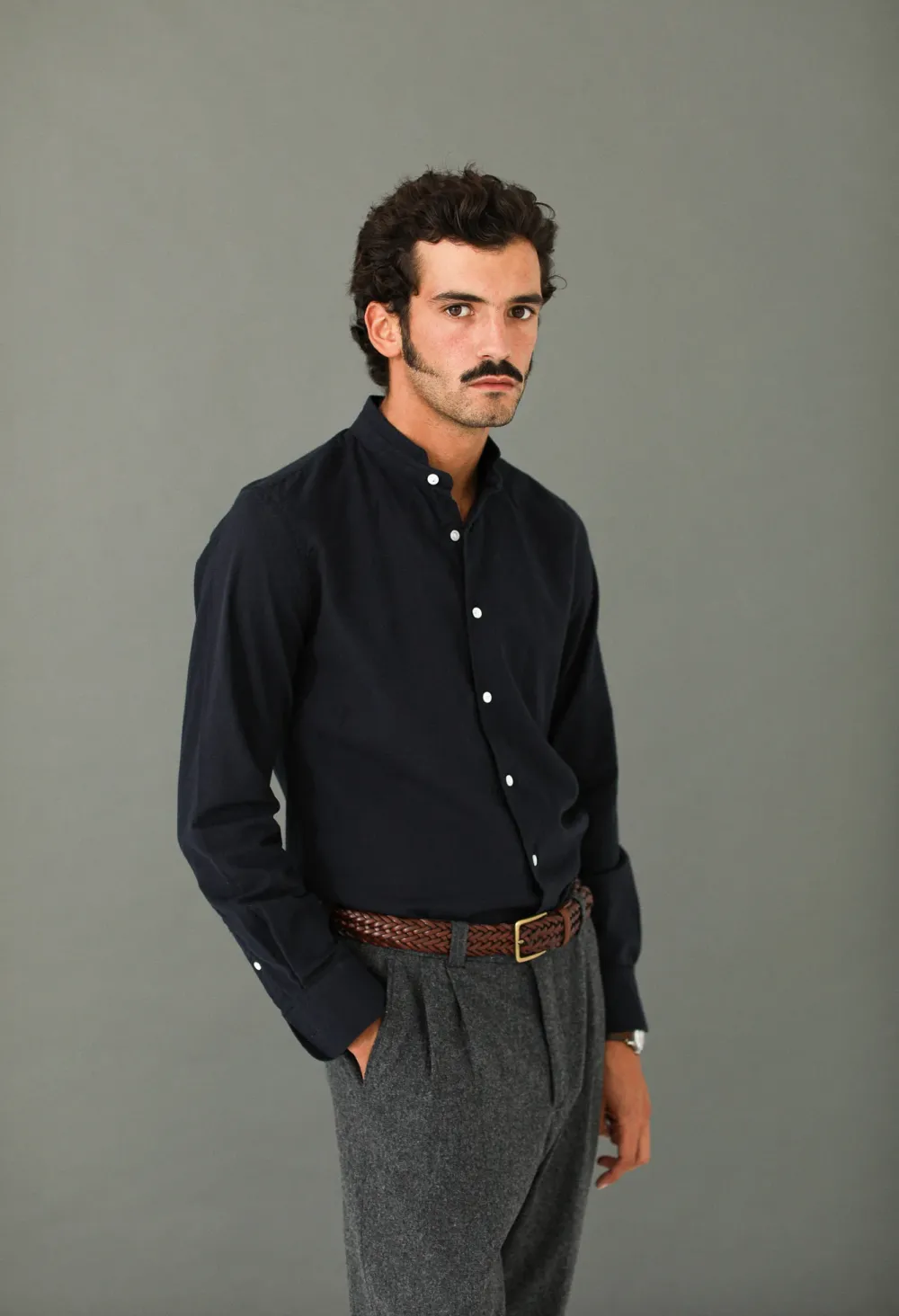Drapeau Noir Chemise Flanelle Navy - Col Officier Marine Outlet