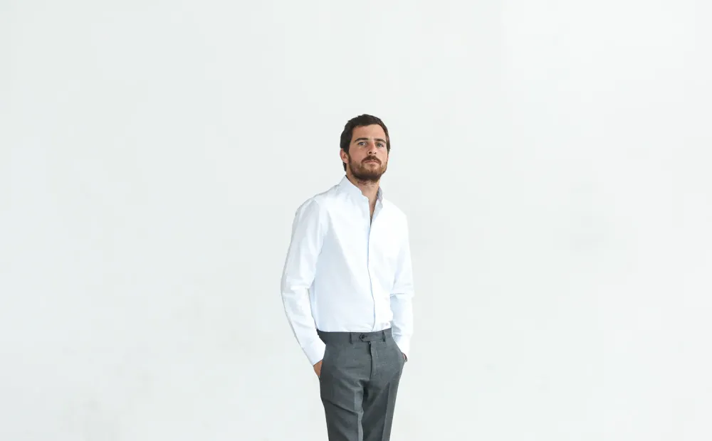 Drapeau Noir Chemise Oxford Col Officier Bleu ciel Light Blue Store