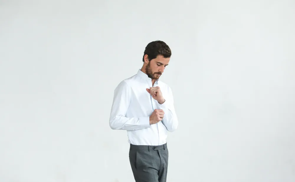 Drapeau Noir Chemise Oxford Col Officier Bleu ciel Light Blue Store
