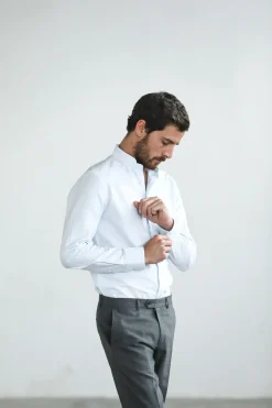 Drapeau Noir Chemise Oxford Col Officier Bleu ciel Light Blue Store