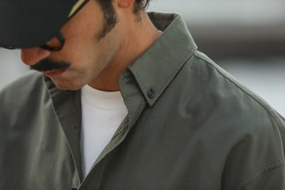 Drapeau Noir Chemise Oxford - Modern Fit Khaki Clearance