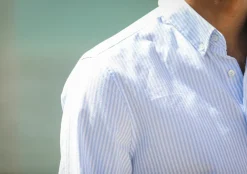 Drapeau Noir Chemise Oxford Rayée Bleu - Retro Fit Stripes Blue Clearance