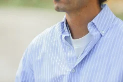 Drapeau Noir Chemise Oxford Rayures Larges Bleue - Modern Fit Big Stripes Blue Outlet