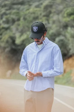Drapeau Noir Chemise Oxford Rayures Larges Bleue - Modern Fit Big Stripes Blue Outlet