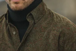Drapeau Noir Chemise Velours Japan Paisley - Modern Fit Khaki Sale
