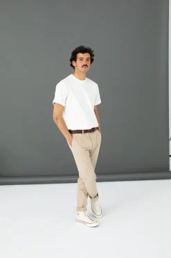 Drapeau Noir Chino Twill Italien - Coupe Ajustée Beige Online