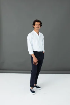 Drapeau Noir Chino Twill Italien - Coupe ajustée Marine Hot