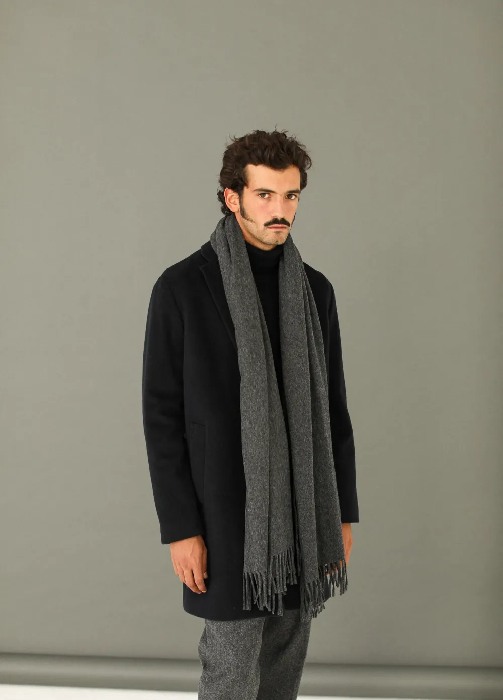 Drapeau Noir Echarpe Oversize Lambswool Gris Chiné Dark Grey Fashion