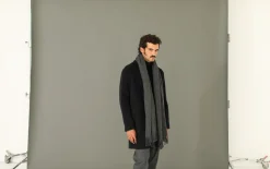 Drapeau Noir Echarpe Oversize Lambswool Gris Chiné Dark Grey Fashion