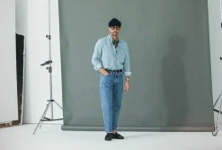 Drapeau Noir Jean Selvedge Blue Bleach - Athletic Fit Light Blue Cheap